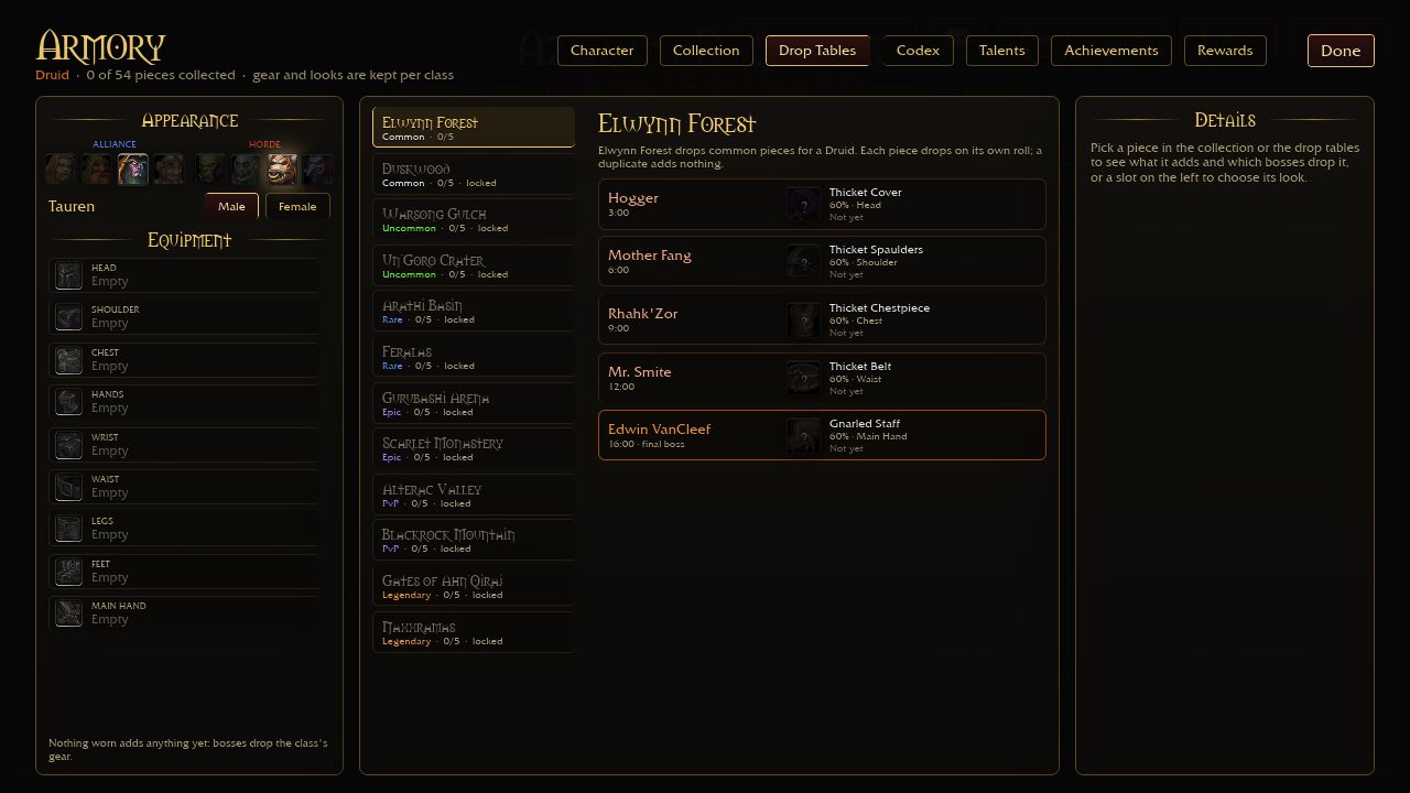 Druid Elwynn Forest drop-table menu