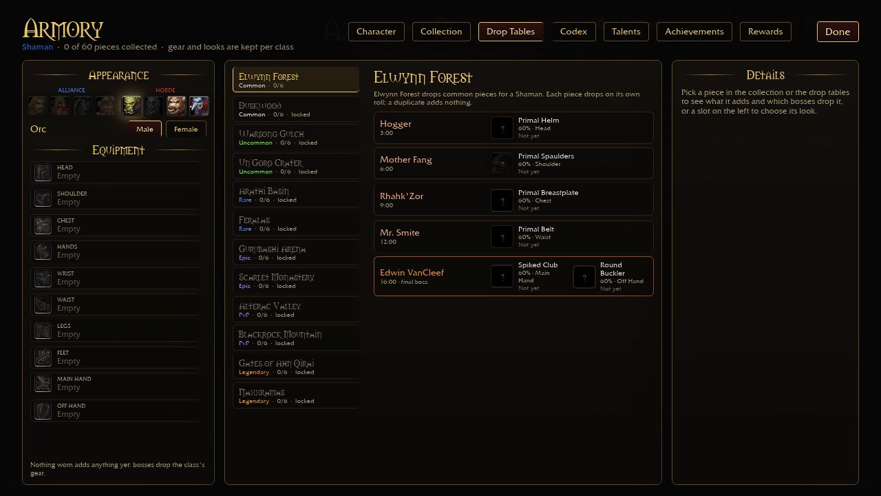 Shaman Elwynn Forest drop-table menu