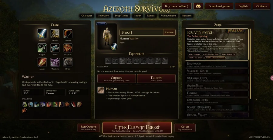 Azeroth Survivors — Guerrier : sort initial, réserve de sorts et emplacements d’équipement